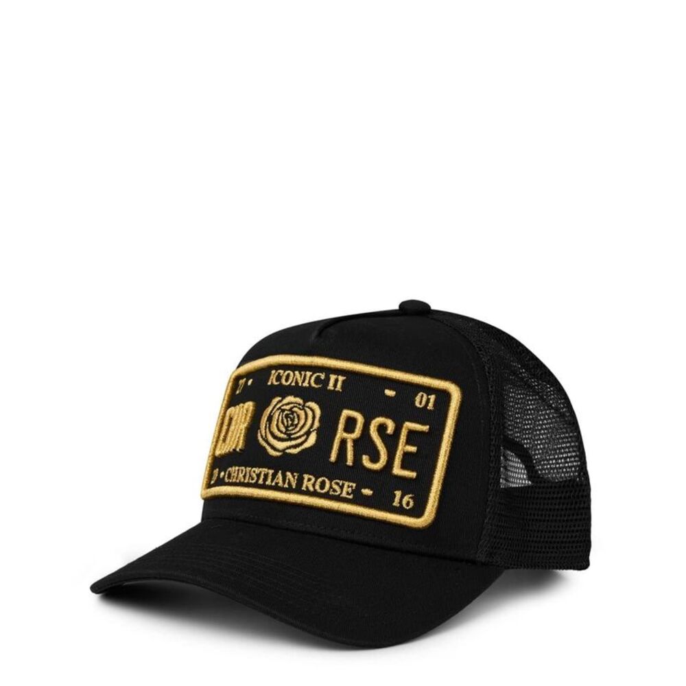 Christian Rose Li Plate Trucker Cap / Black/Gold